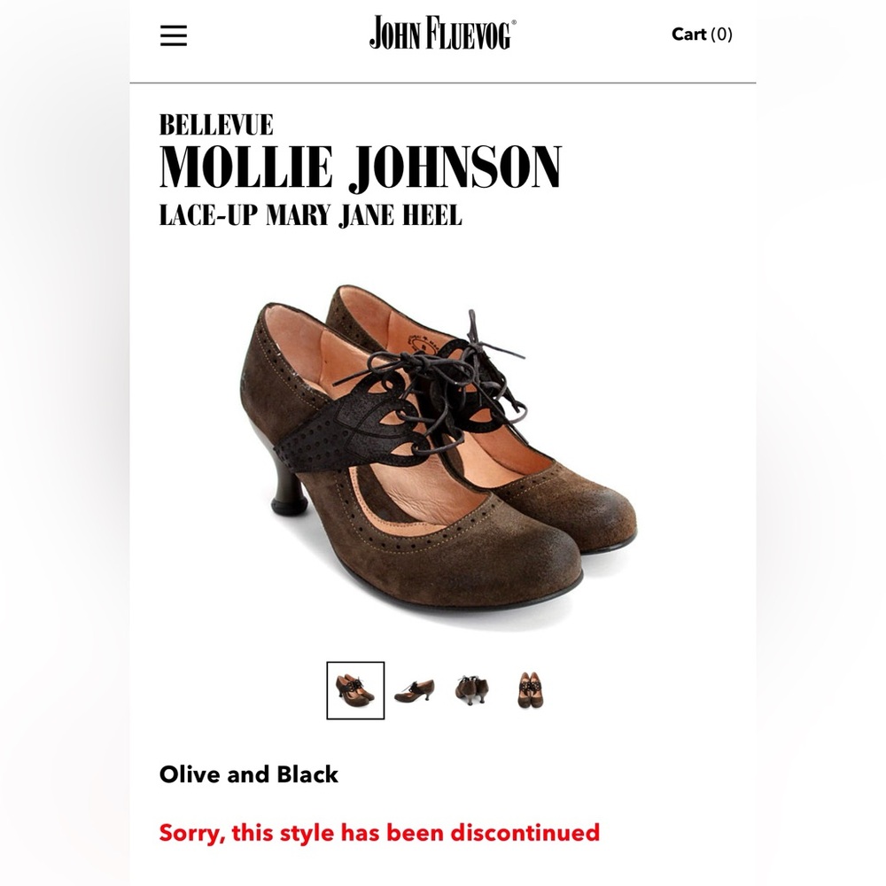 John Fluevog Bellevue Size 9.5 Mollie Johnson Suede Olive & Black DISCONTINUED